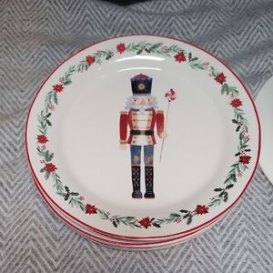 Sur La Table Nutcracker Dinner Plates with Red and Green Accents